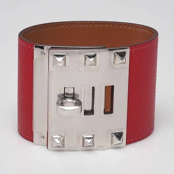 Hermes Vermillion Epsom Leather Palladium Plated Kelly Dog Extreme Bracelet - Picture 2 of 7